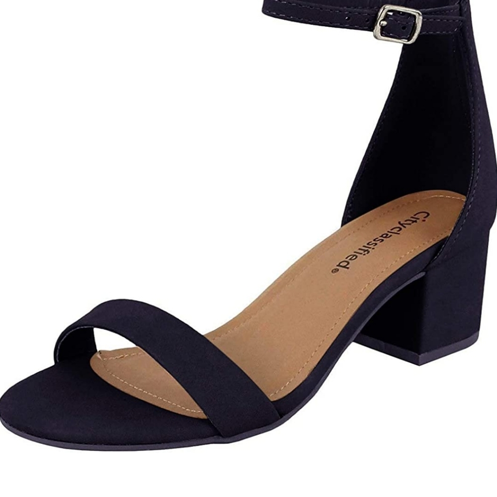 Cityclassified Navy Block Heel Ankle Strap Sandals